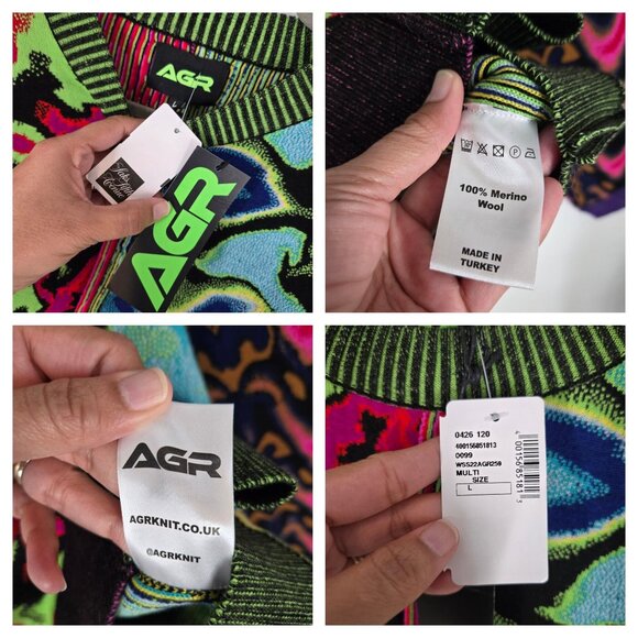 AGR Cherish Jacquard Split Sweater Merino Wool Psychedelic Unisex Size Large NEW - Picture 12 of 12